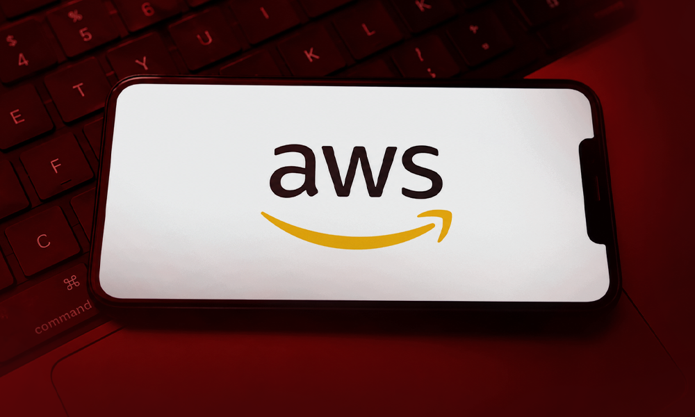 Smartphone screen displaying the Amazon Web Services (AWS) logo.
