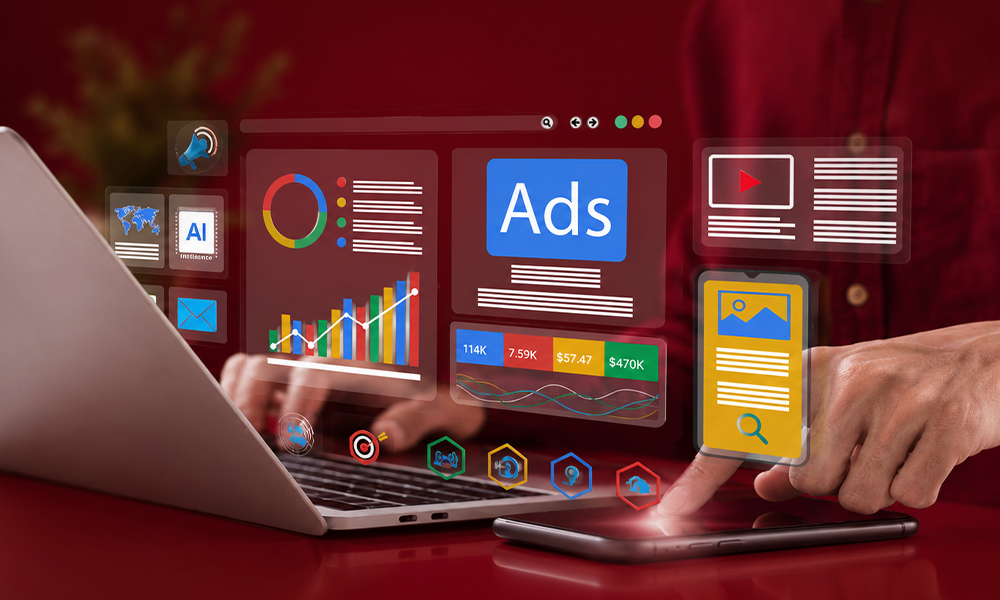 | Google Ads Agency: 20+ Best Google Ads Agencies for PPC Campaigns A professional working on a laptop with multiple digital analytics charts visible.