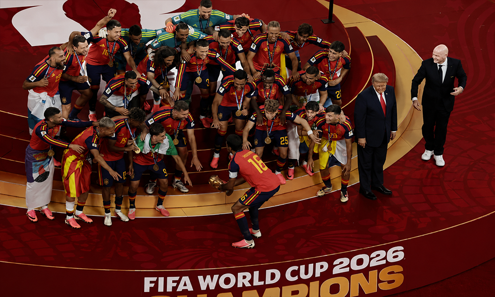Stadium championship celebration and trophy scene by Brand ClickX.