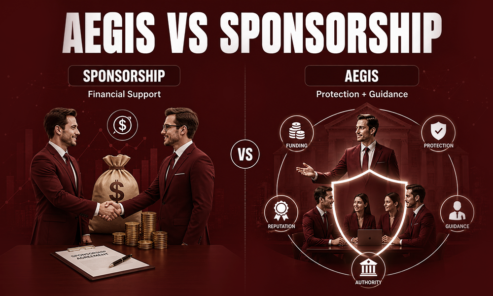 An infographic comparing "Aegis" and "Sponsorship" with illustrative icons.