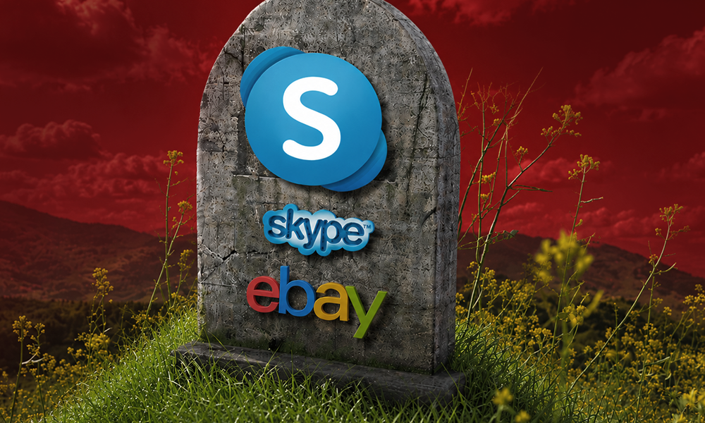 A symbolic tombstone graphic representing digital change.