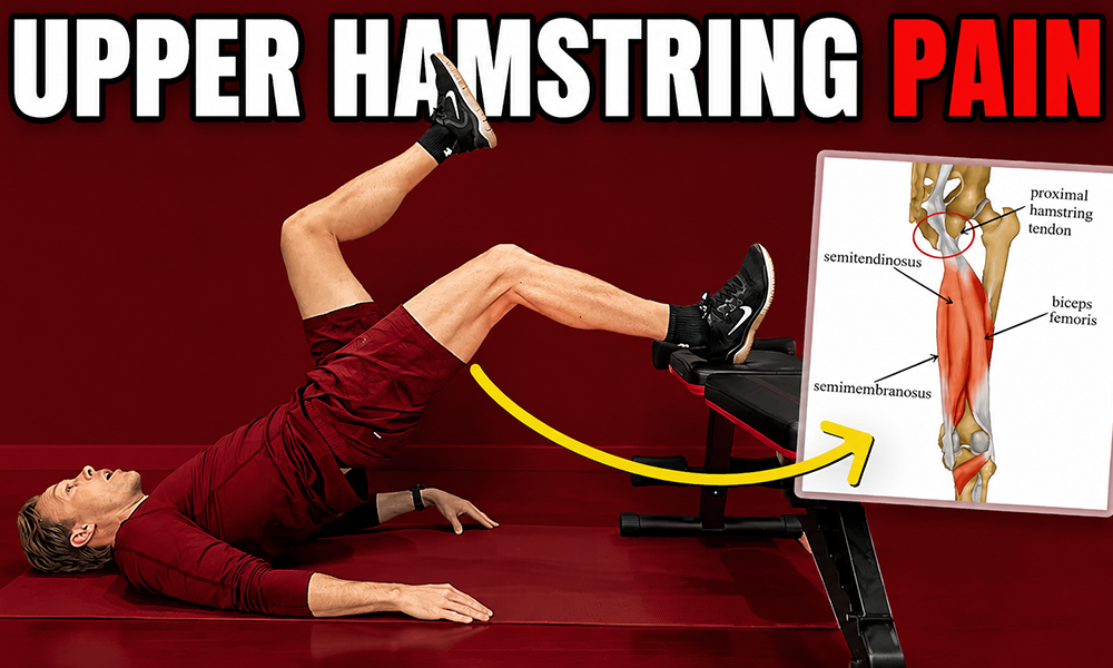 Demonstration of stretches for upper hamstring pain relief by Brand ClickX.