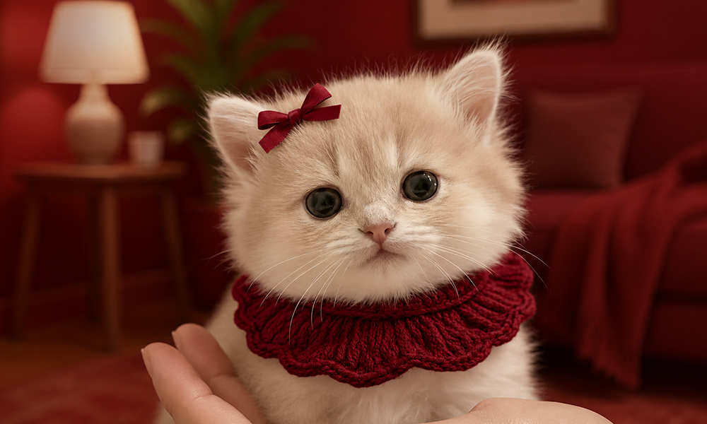 | 200+ Cute Names: Sweet & Adorable Ideas Charming white kitten wearing a red scarf indoors