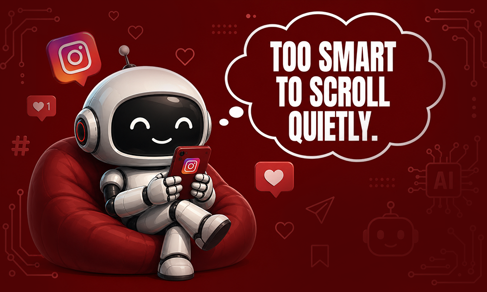 Relaxing robot character pun graphic by Brand ClickX.