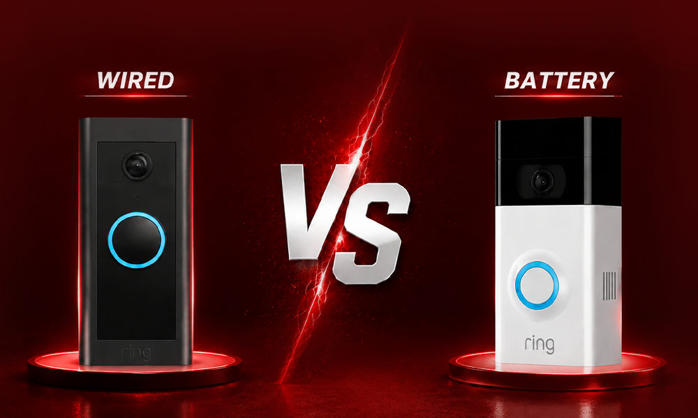 | 15 Best Video Doorbells Compared Two smart video doorbell models displayed side-by-side with a VS comparison graphic on a red background