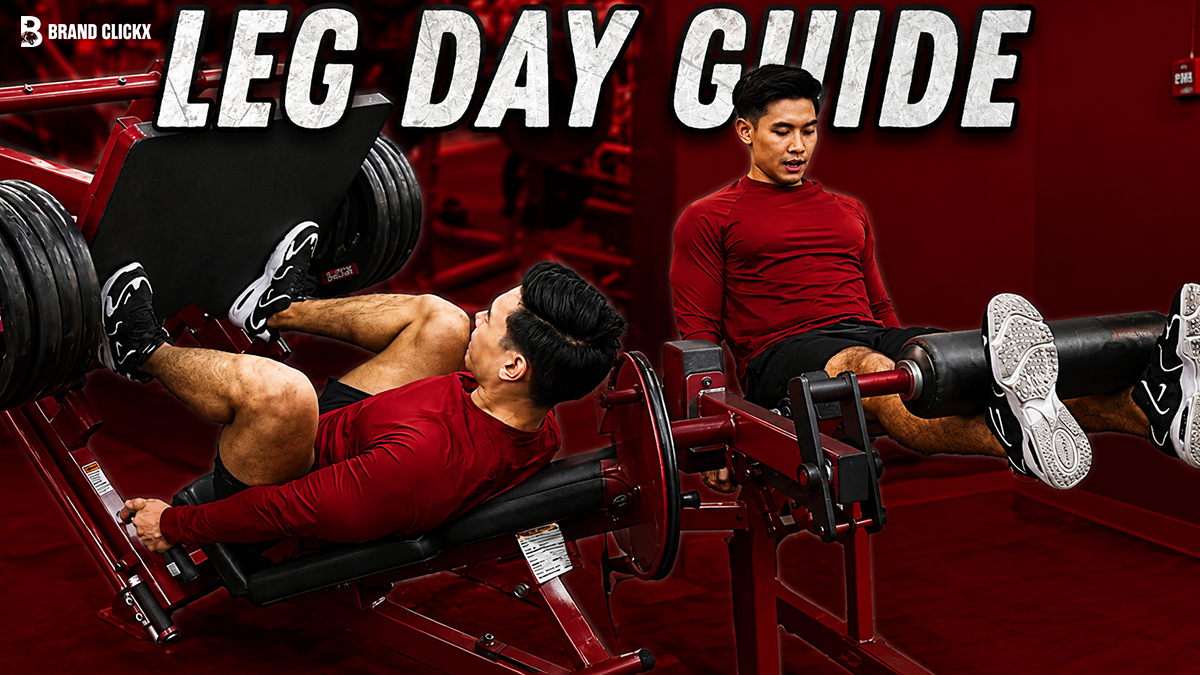 Person using leg press machine during a leg day workout by Brand ClickX.