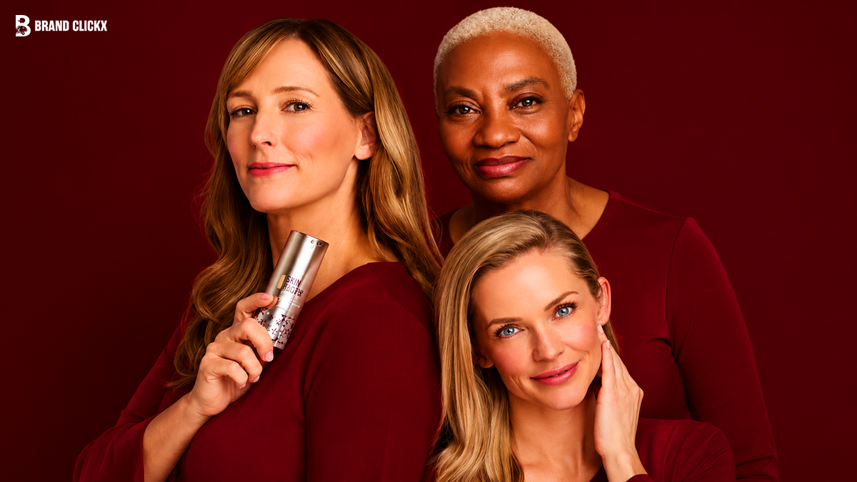 brand-clickx-team-portrait Professional team portrait against a red background for Brand ClickX.