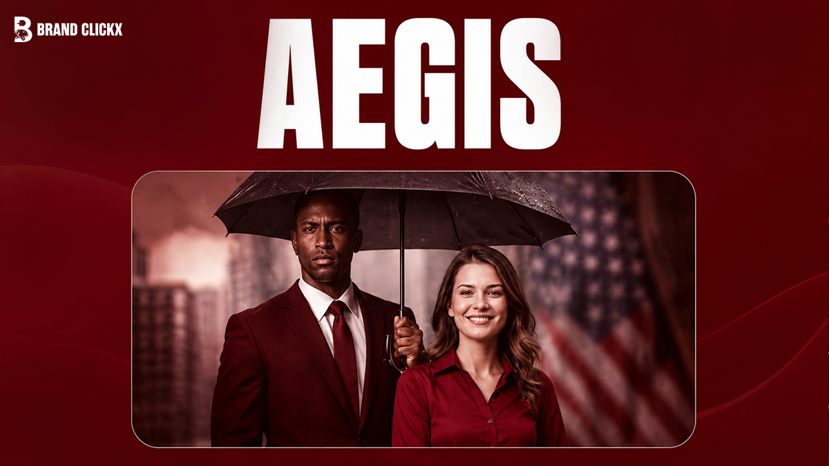 A promotional graphic featuring the title "Aegis" with professional imagery.
