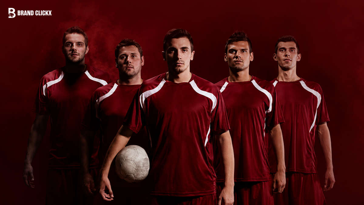 Professional football team lineup standing together by Brand ClickX.