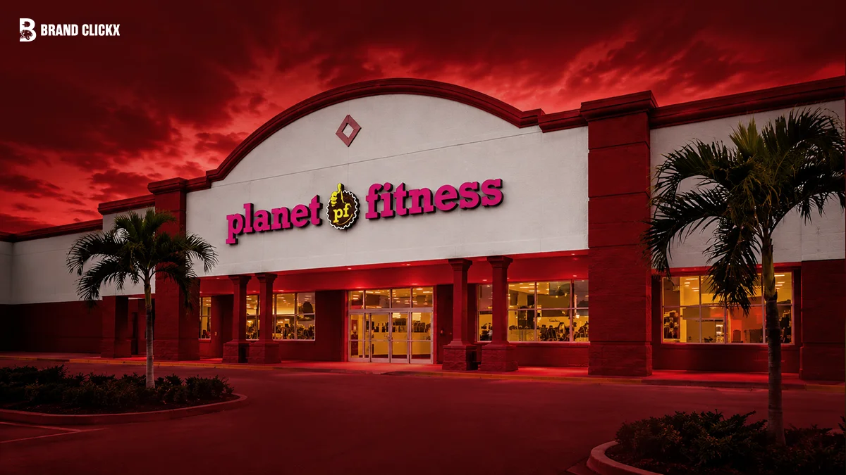 fitness center Exterior view of a fitness center bathed in red lighting