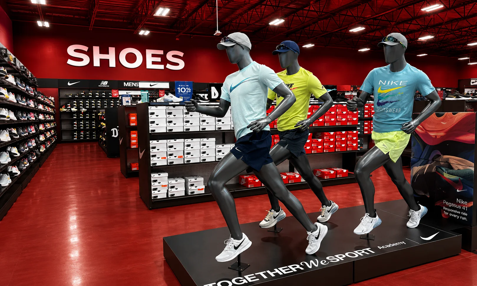 | Academy Sports 2026: Hours, Deals, Locations & More Customers browsing sporting goods inside an Academy Sports store with red interior lighting