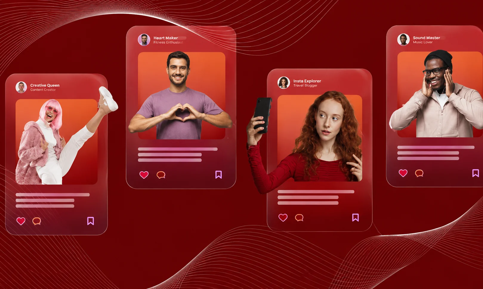 Influencer marketing strategies and insights displayed in a dark red aesthetic