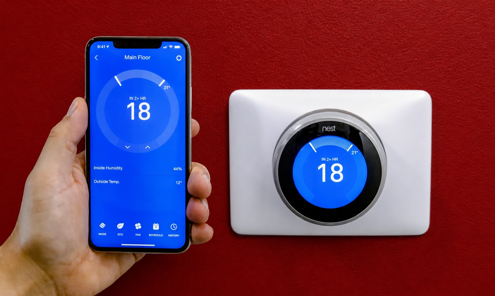 with a thumbnail showing a hand holding a phone with a blue screen next to a thermostat