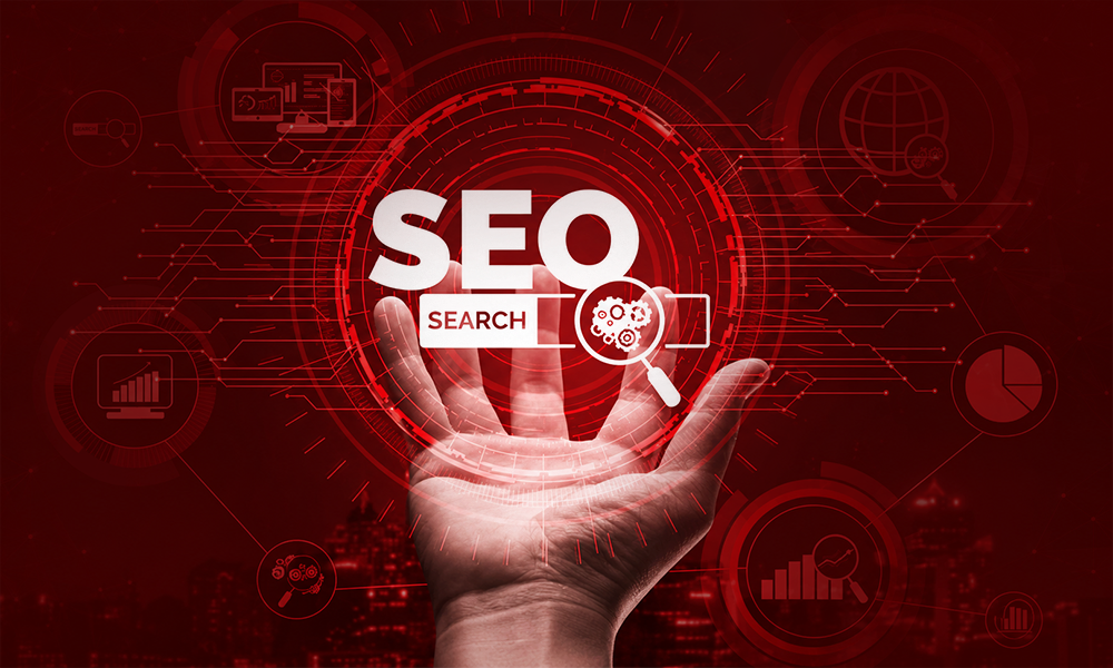 An analytics dashboard interface showing a significant upward trend line for organic search engine traffic and keyword rankings