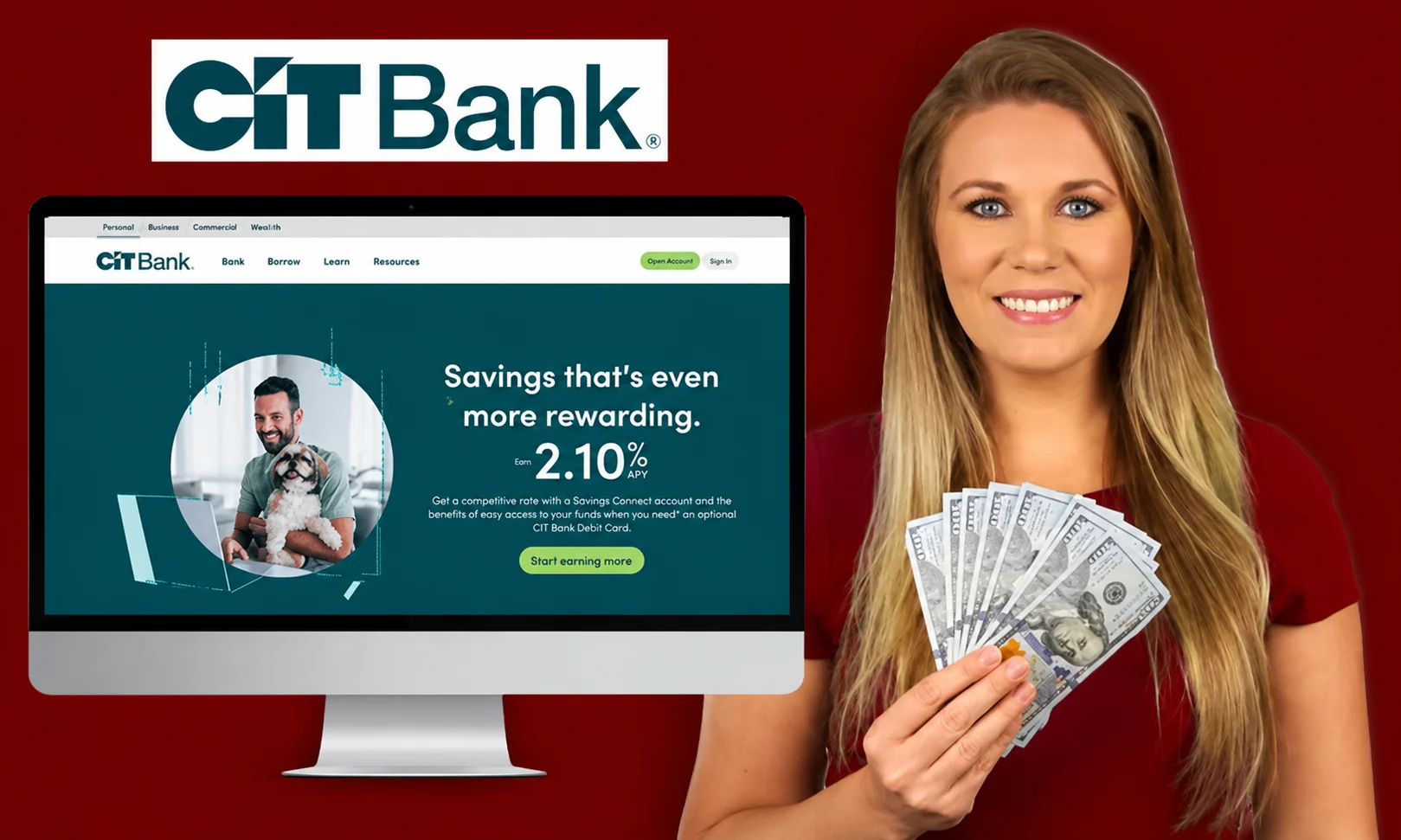 | 15 Best High-Yield Savings Accounts of August 2026 (Up to 4.21% APY) A promotional graphic for CIT Bank Platinum Savings featuring a person and bank branding against a dark red background.