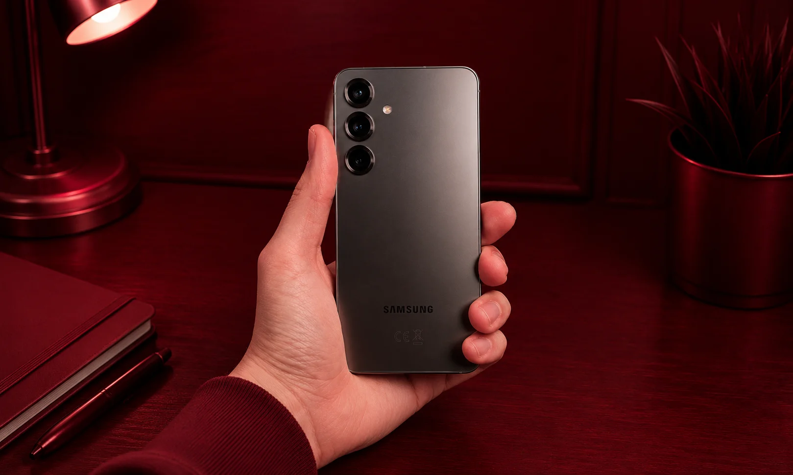 A Samsung Galaxy S26 held upright in a promotional product shot.