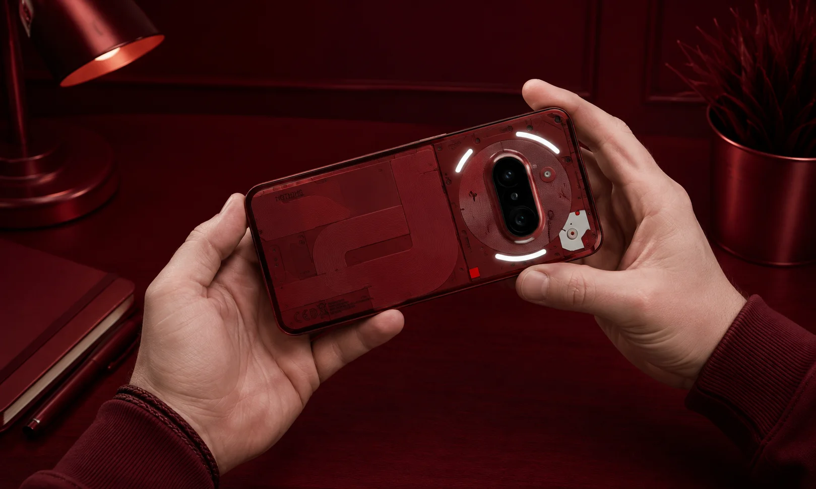 A Nothing phone displayed alongside its minimalist packaging.