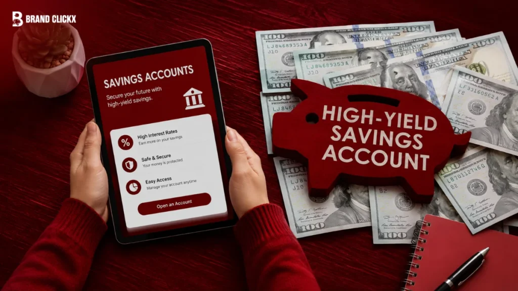A collection of marketing materials and notes for high-yield savings accounts.