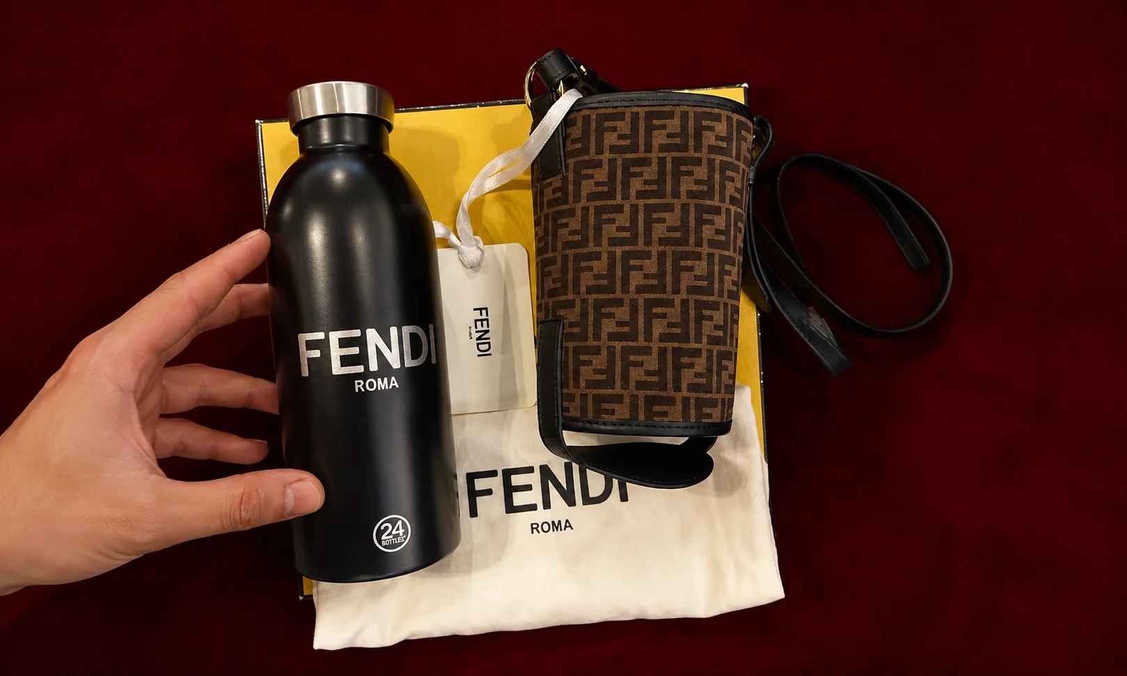 A Fendi product accessory presentation.