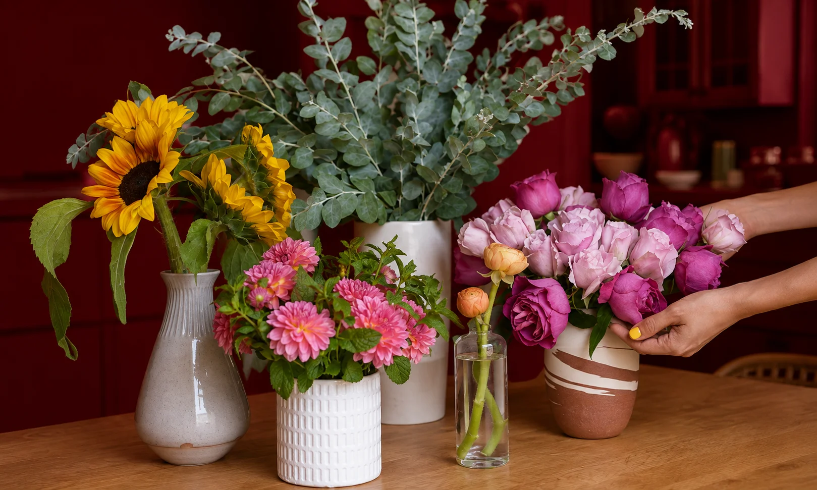 Vase with beautiful fresh flowers on a table
