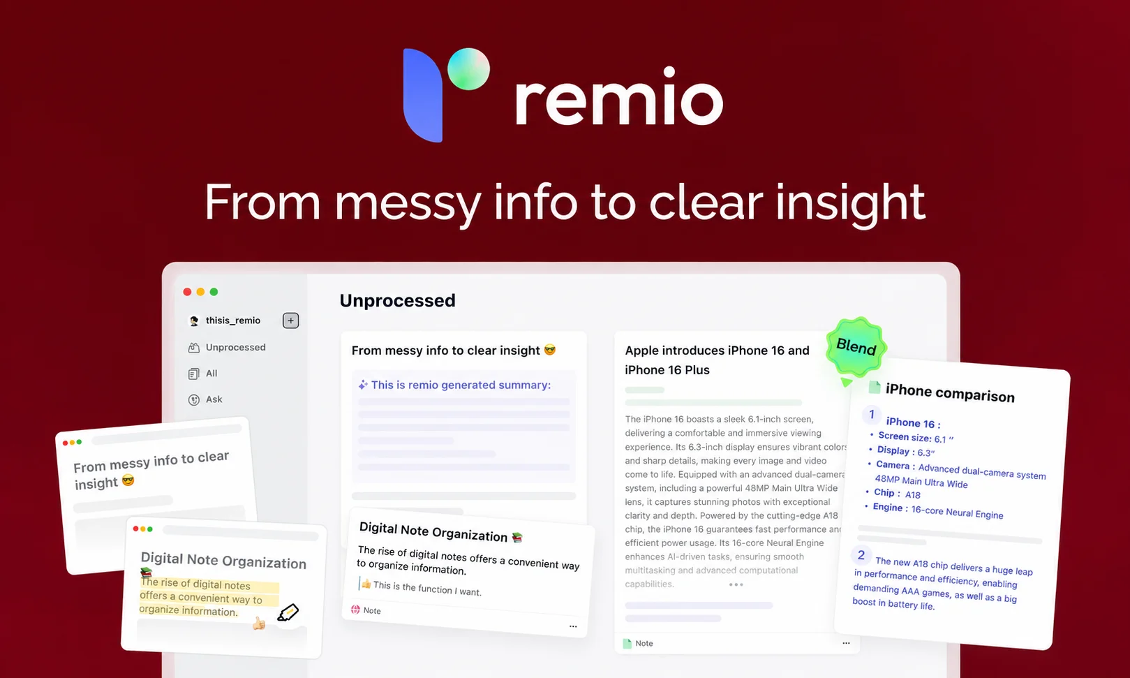 Remio collaborative platform dashboard set against a glowing dark red background