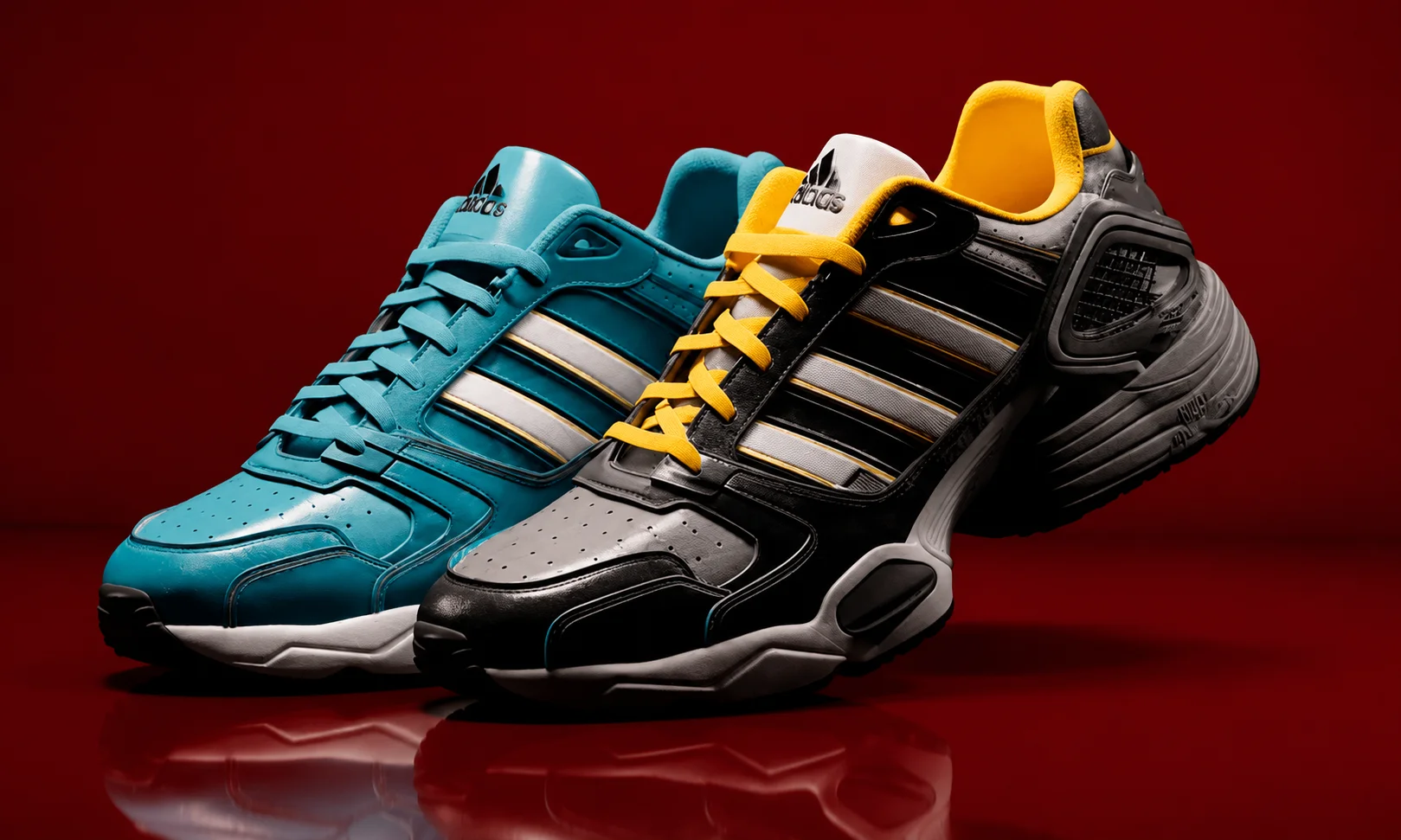 Adidas sports shoes highlighting energy-return cushioning and durable Continental rubber outsoles.