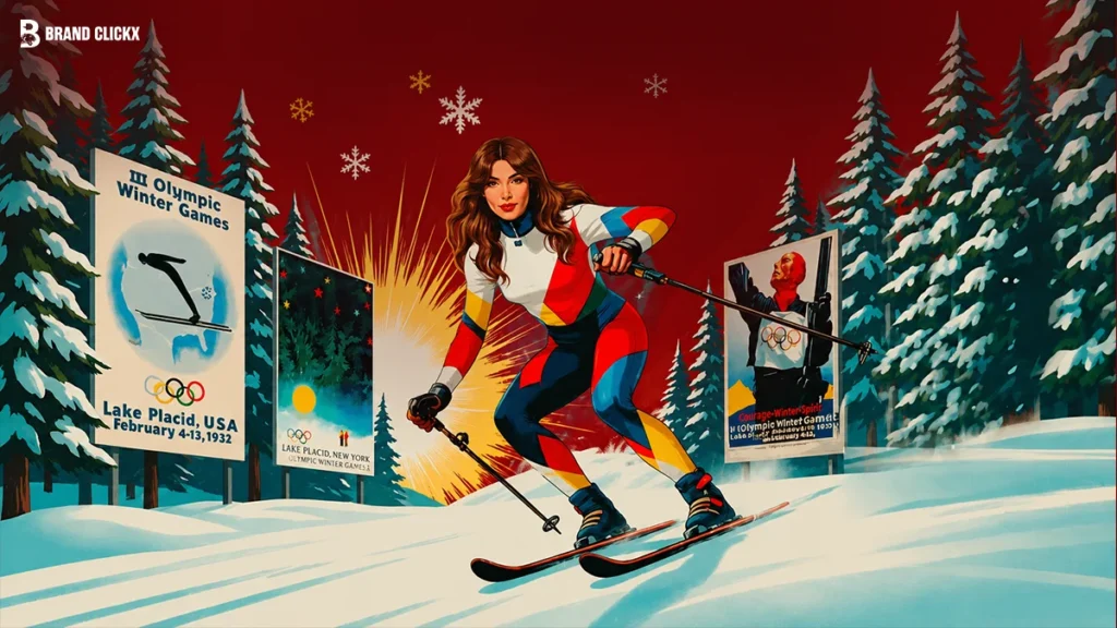 AI at the 2026 Olympics What Actually Ran at Milano Cortina A retro winter sports poster showing a skier against a red background