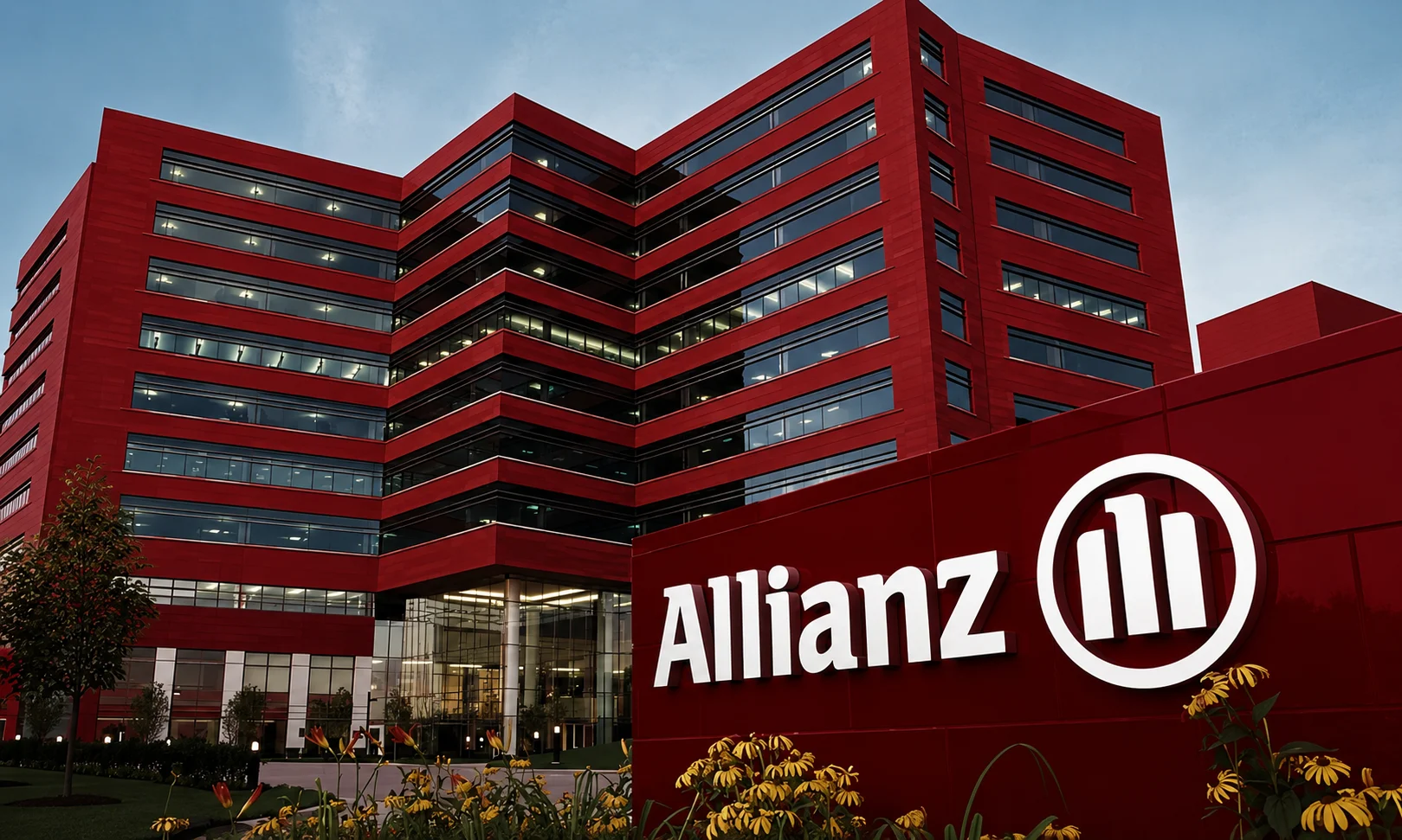 | Best Insurance Companies in the World in 2026 Exterior view of a modern red Allianz insurance headquarters building with company signage.