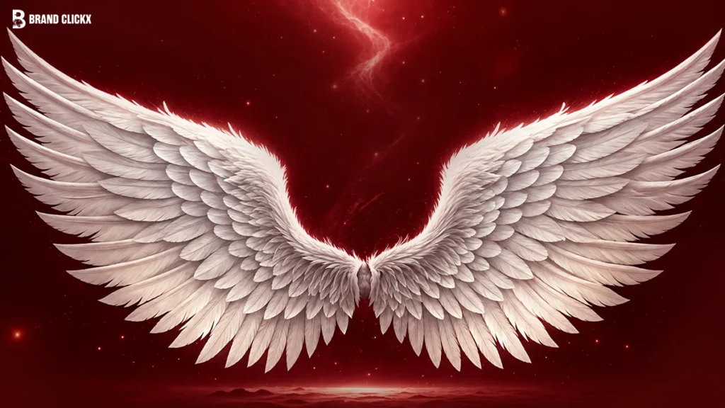 Angelic wings visual representing spiritual meaning on a red ambient background
