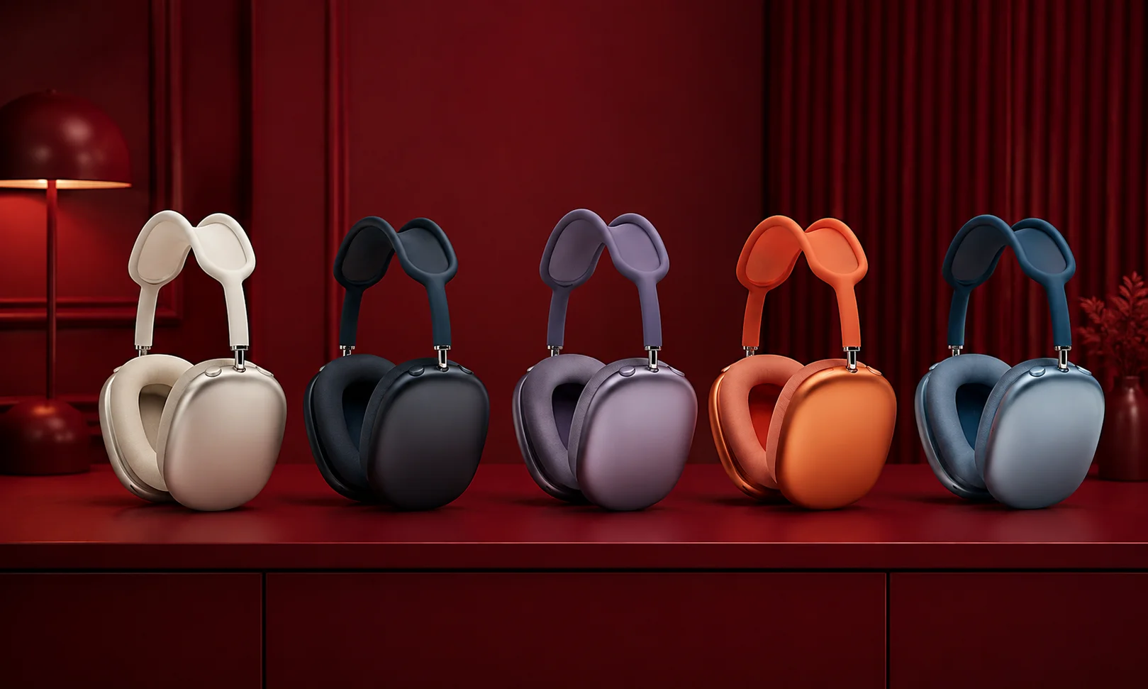 A lineup of Apple AirPods Max 2 headphones shown in various color