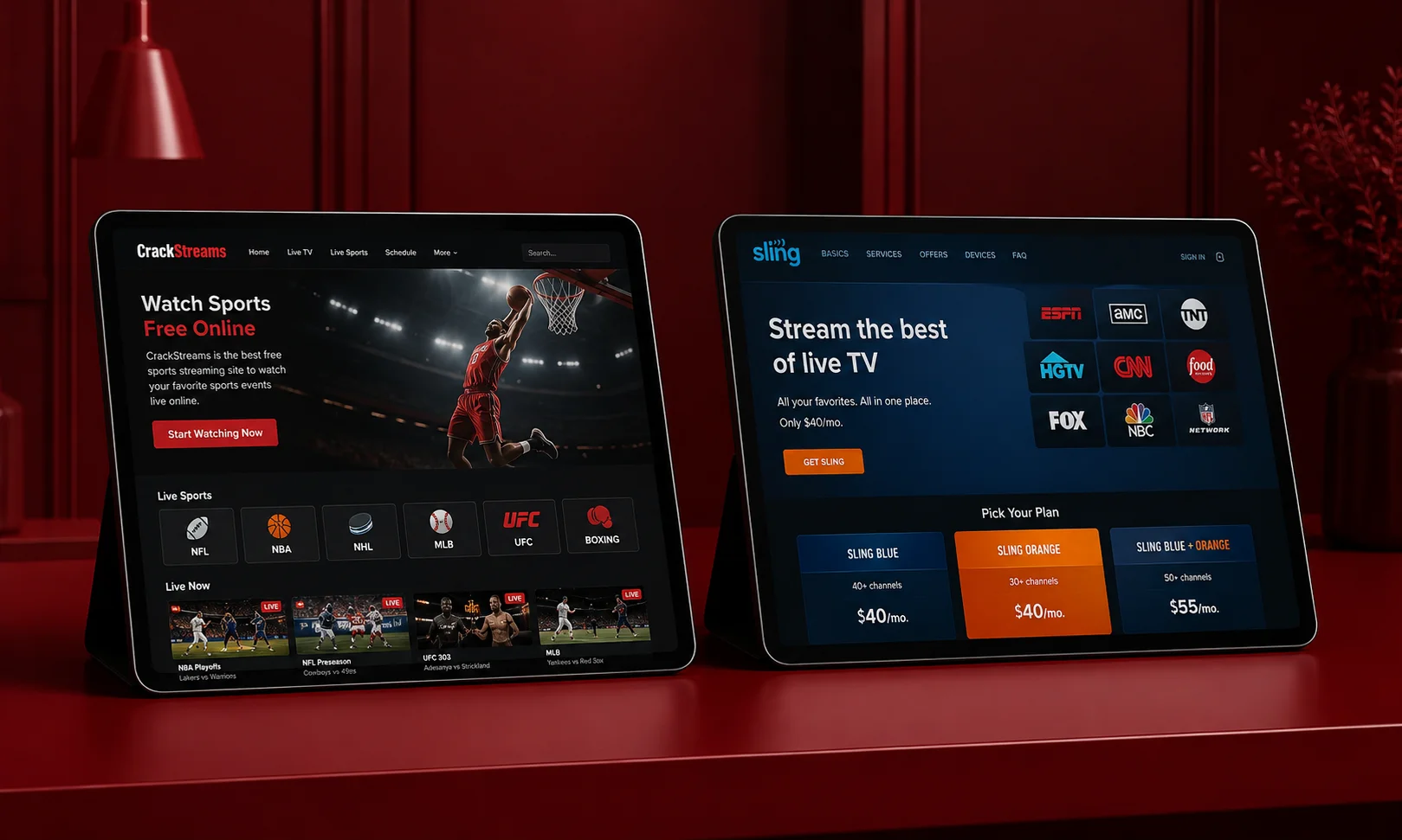 A comparative analysis looking at the features of CrackStreams versus Sling TV.