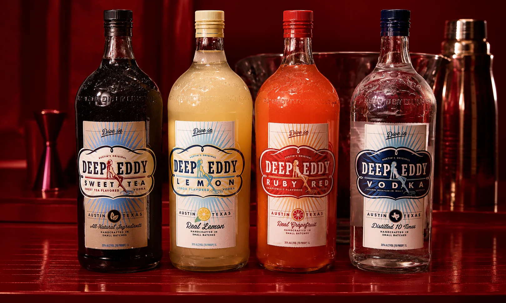 Bottle of Deep Eddy Lemon Flavored Vodka made with real lemon juice.