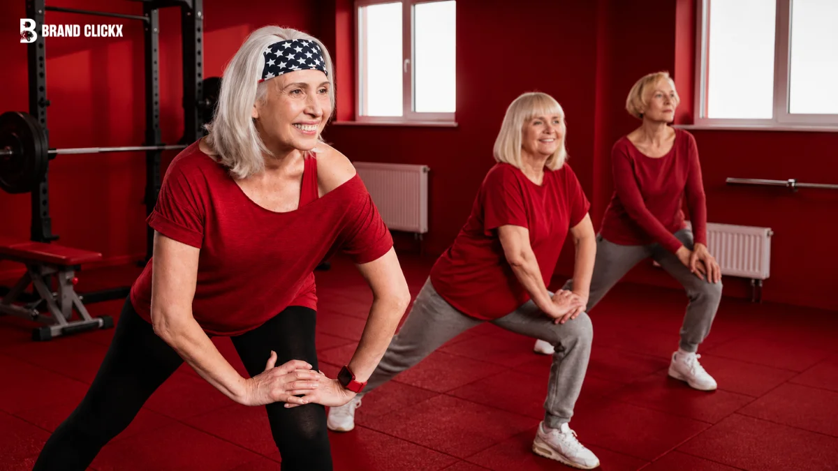 Comprehensive fitness gym equipment setup showcasing dumbbells, bench, and cardio workout gear