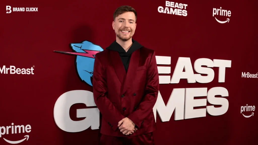FEATURE IMAGE A promotional graphic featuring MrBeast set against a branded studio backdrop.