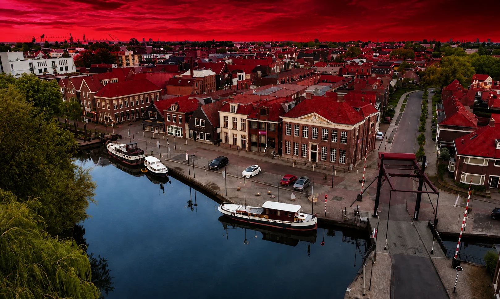 | 2030 Winter Olympics: Dates, Venues & Latest Updates Scenic view of water canals and buildings in Heerenveen, Netherlands, framed with a dark red overlay.