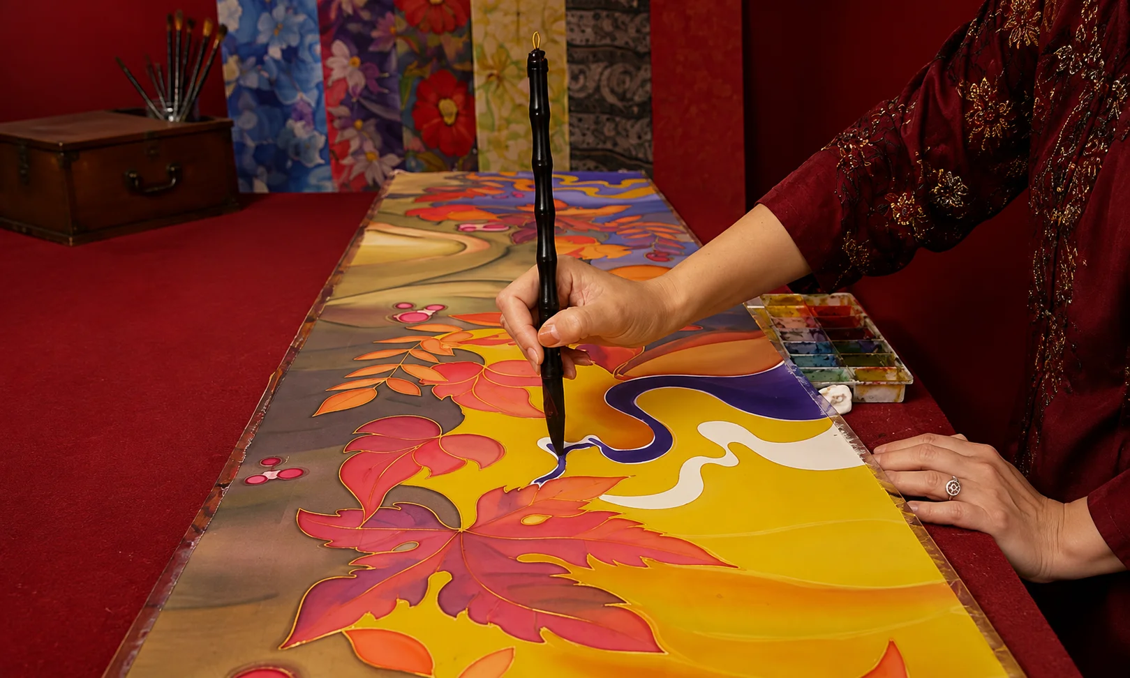 | Silk Art: A Simple Guide to Its History, and Techniques Step-by-step process of painting on silk fabric