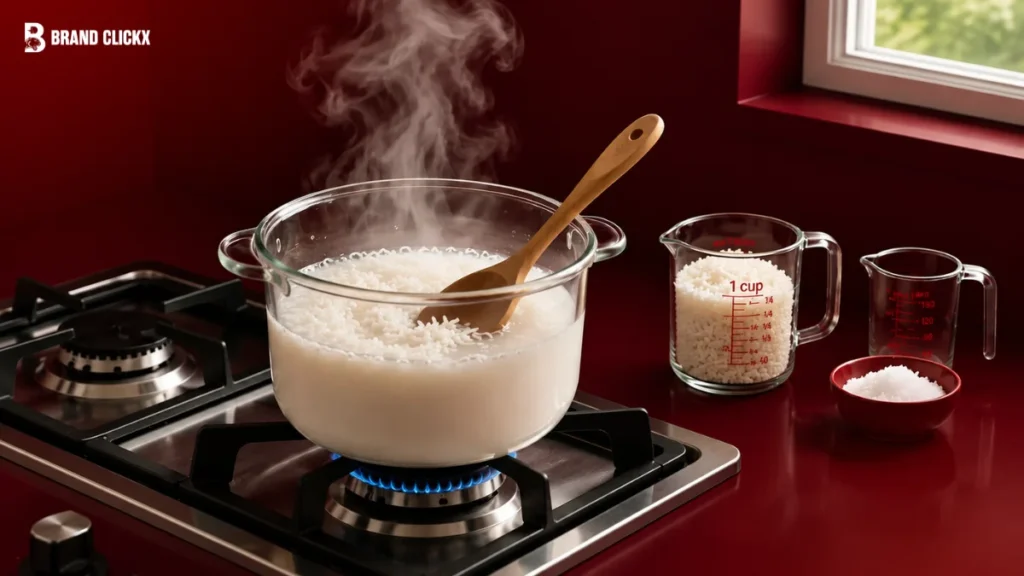 A visual comparison of brown rice versus white rice showcased under a warm red-toned aesthetic.
