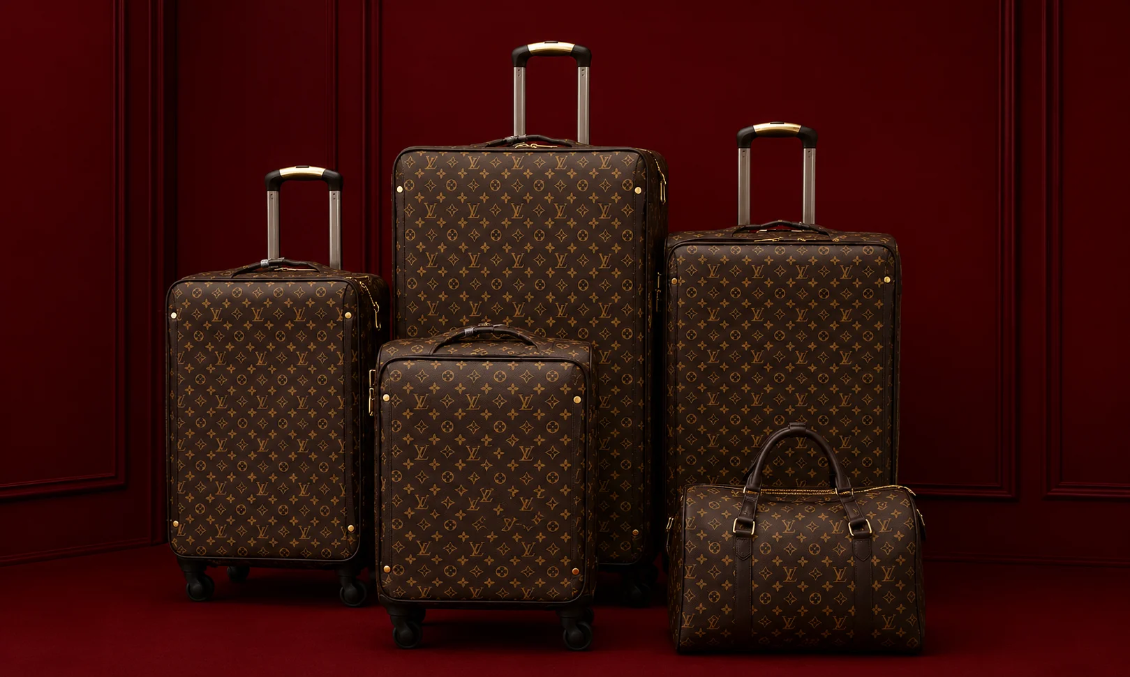 | 15 Best Luxury Luggage Brands for Travelers in 2026 Iconic Louis Vuitton luggage pieces displayed in a matching luxury theme.