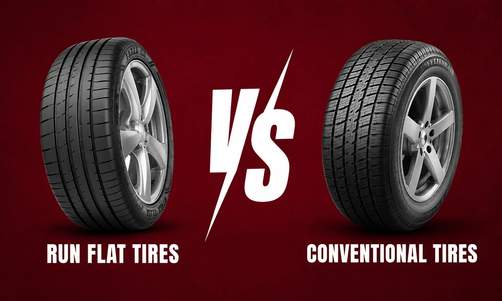 A comparison piece highlighting the differences between run-flat tires and conventional tires.