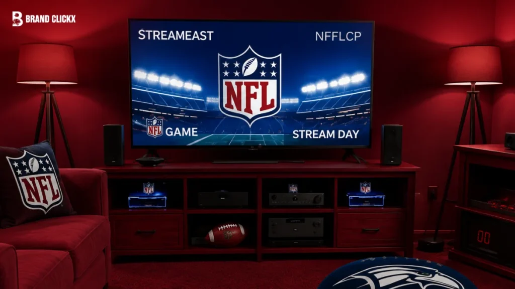 An image file showing a home television setup broadcasting a professional NFL game.