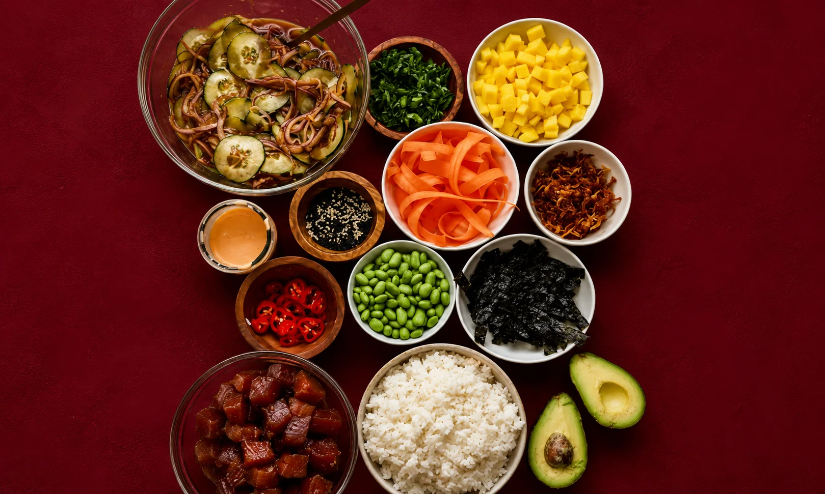 An article or document breaking down the core components of a poke bowl.
