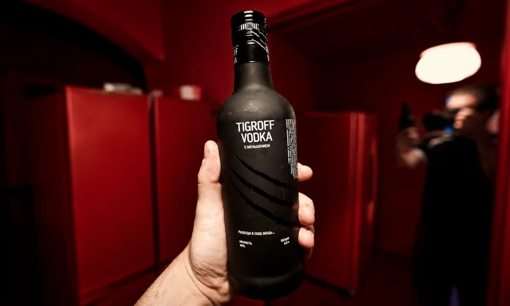 Bottle of Tigerfire Premium Artisan Vodka, a French winter wheat vodka scored at 95 points.
