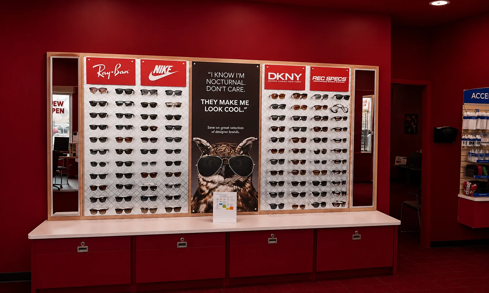 | America's Best Contacts & Eyeglasses Review: 2026 Display of prescription eyeglasses, sunglasses, and lens options available at Americas Best retail store