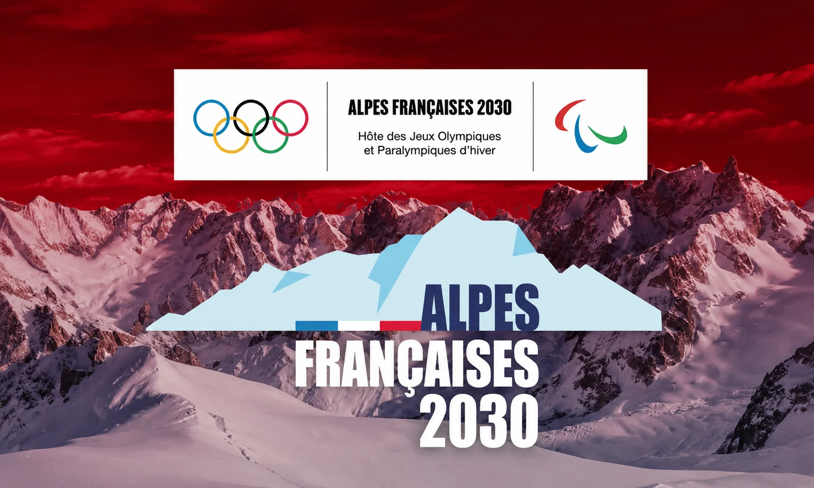 | 2030 Winter Olympics: Dates, Venues & Latest Updates Promotional graphic for the French Alps 2030 Winter Olympics featuring mountain scenery under a rich red aesthetic.