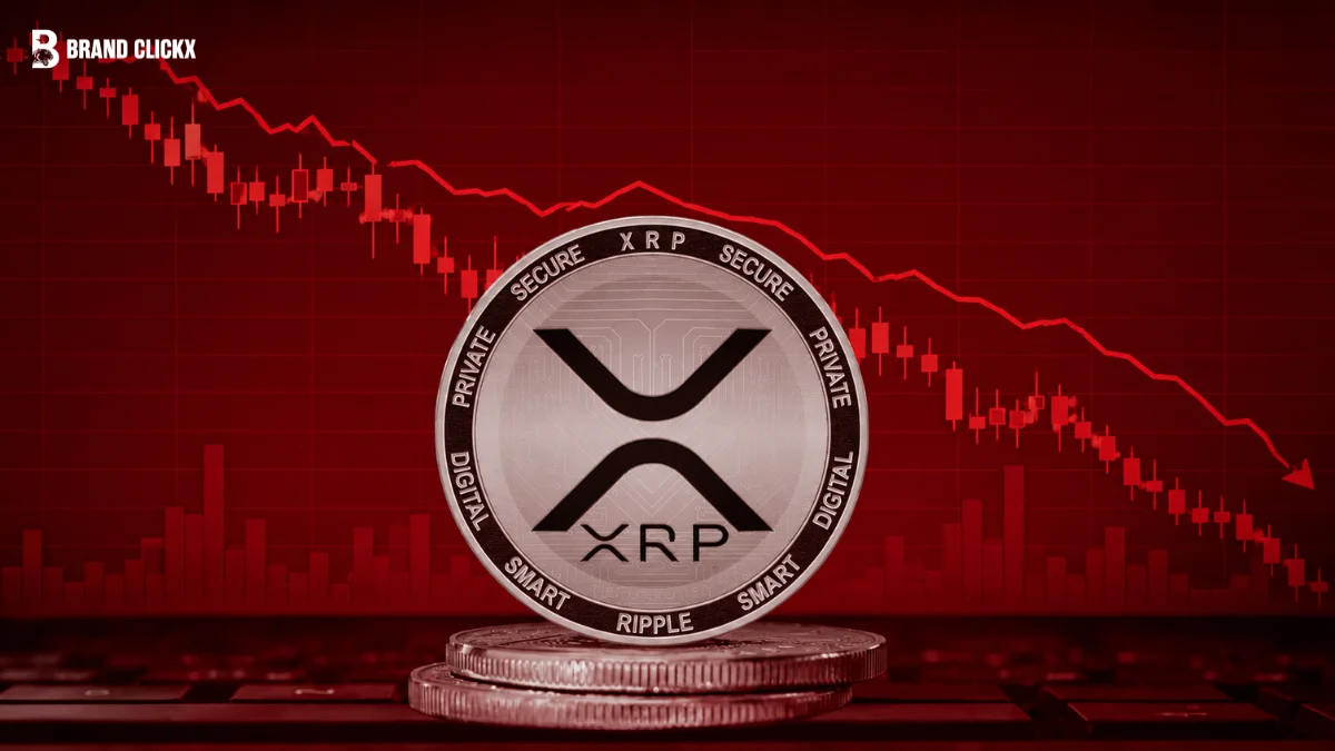 XRP GUEST POST XRP coin graphic against a red market decline background