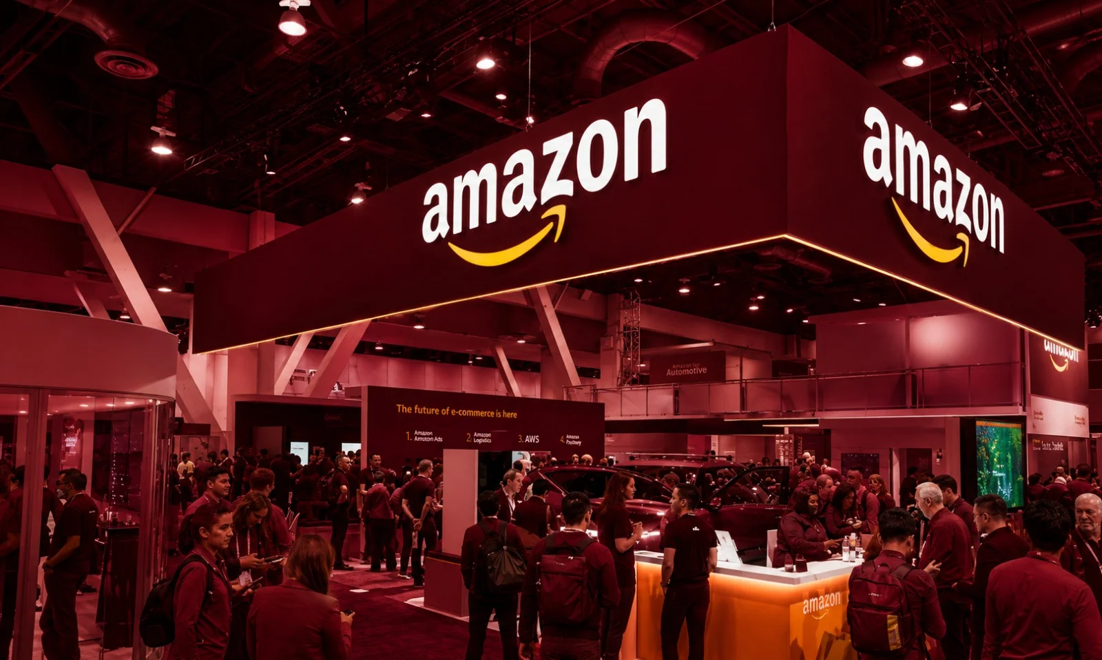 An Amazon branded environment showcased under dramatic red lighting.