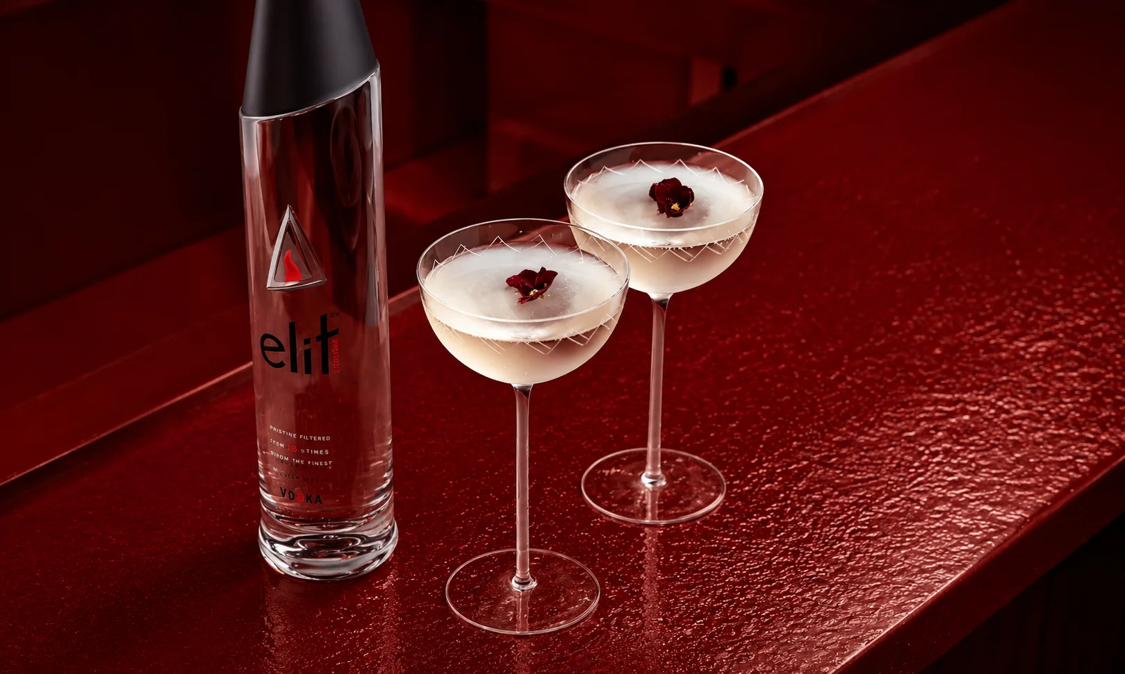 Bottle of elit Vodka, the top-rated 97-point Platinum Medal vodka produced in Riga, Latvia.