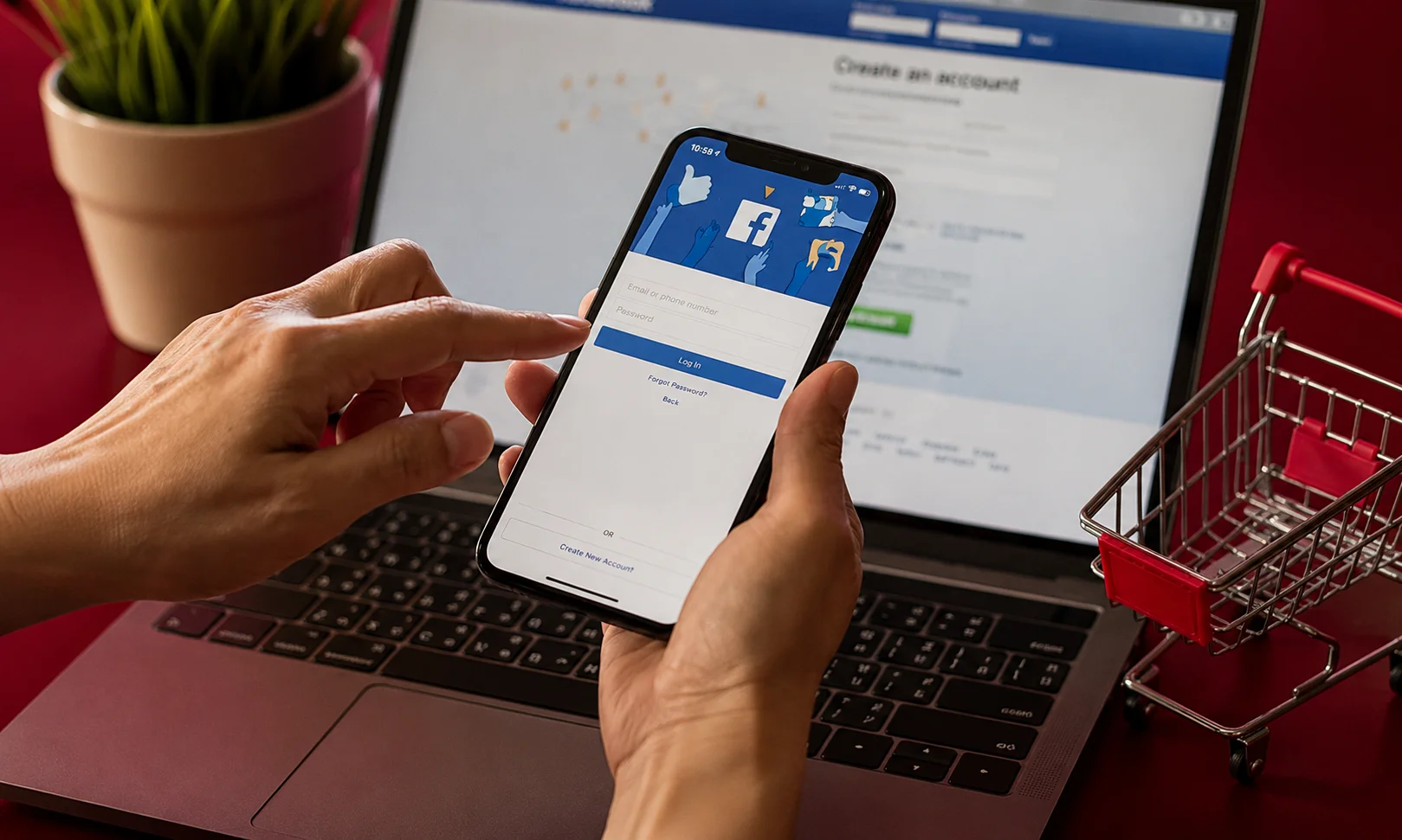A person interacting with the Facebook mobile interface on a smartphone.