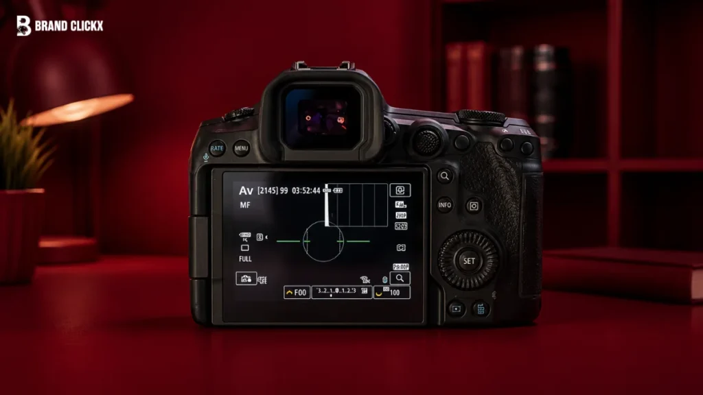 Professional photographer shooting with the Canon EOS R5 Mark II camera in a studio setting