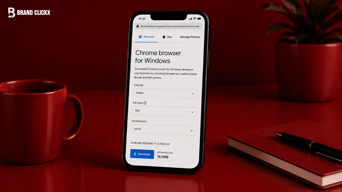 mobile phone displaying the download setup for the Chrome Business Installer on a Windows system.